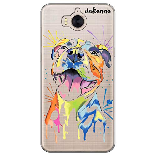 dakanna Funda para Huawei Y6 2017 - Y5 2017 | Perro Pitbull Watercolor | Carcasa de Gel Silicona Flexible | Fondo Transparente