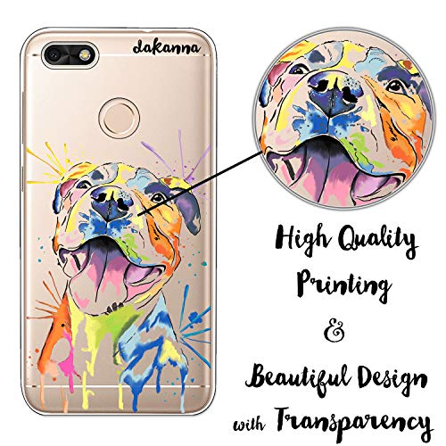 dakanna Funda para Huawei Y6 Pro 2017 - Enjoy 2017 | Perro Pitbull Watercolor | Carcasa de Gel Silicona Flexible | Fondo Transparente