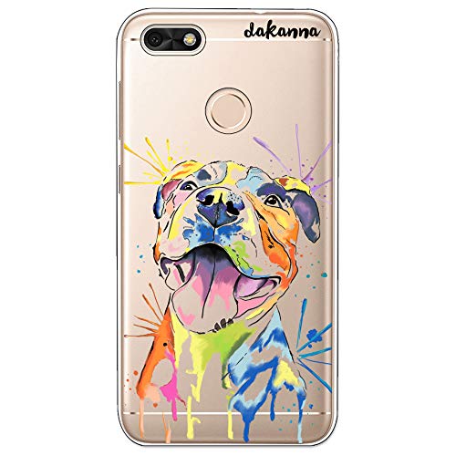 dakanna Funda para Huawei Y6 Pro 2017 - Enjoy 2017 | Perro Pitbull Watercolor | Carcasa de Gel Silicona Flexible | Fondo Transparente