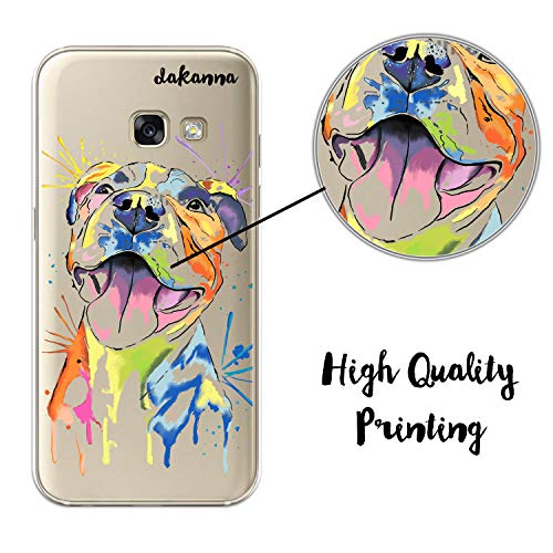 dakanna Funda para Samsung A3 2017 | Perro Pitbull Watercolor | Carcasa de Gel Silicona Flexible | Fondo Transparente