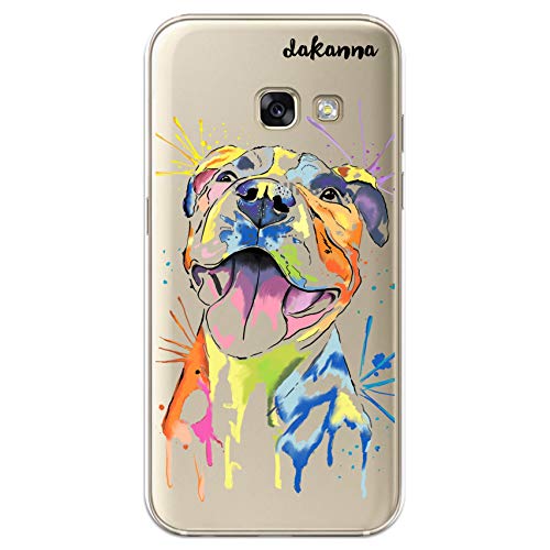 dakanna Funda para Samsung A3 2017 | Perro Pitbull Watercolor | Carcasa de Gel Silicona Flexible | Fondo Transparente