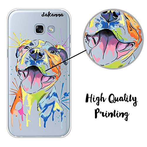 dakanna Funda para Samsung A5 2017 | Perro Pitbull Watercolor | Carcasa de Gel Silicona Flexible | Fondo Transparente