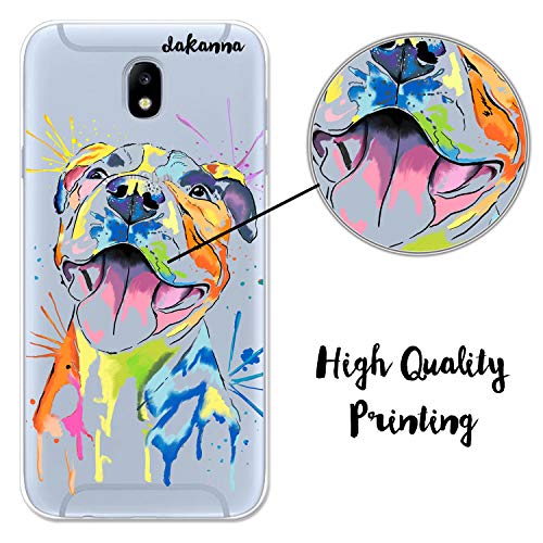 dakanna Funda para Samsung Galaxy J7 2017 | Perro Pitbull Watercolor | Carcasa de Gel Silicona Flexible | Fondo Transparente