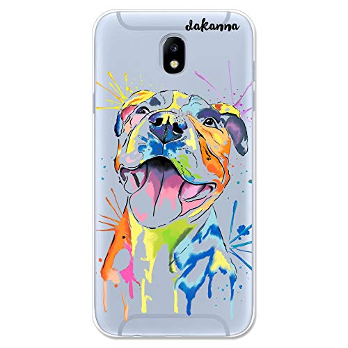 dakanna Funda para Samsung Galaxy J7 2017 | Perro Pitbull Watercolor | Carcasa de Gel Silicona Flexible | Fondo Transparente