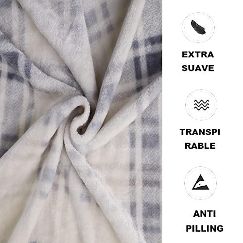 DALINA TEXTIL - Mantas para Sofás de Franela 220X240CM - Manta Estampado Cuadro Gris - Mantas para Cama 100% Poliéster Extra Suave para sofá, Cama o Sala de Estar-