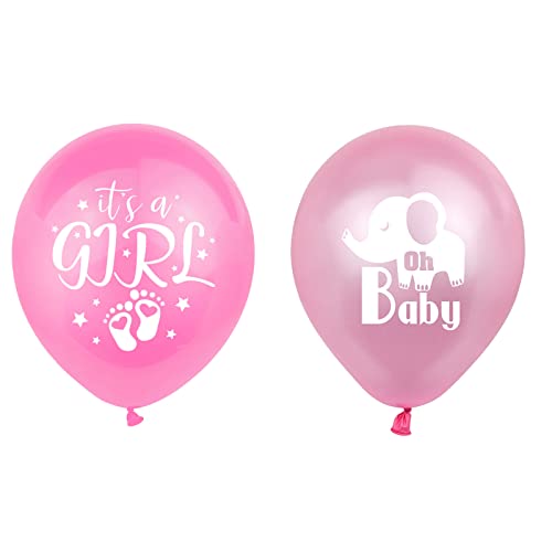 Decoración para fiesta de bebé para niña, globo rosa con estrella rosa con corazón, pelota, elefante, niña, huella de pie, globos rosados para bautizo, decoración de cumpleaños para niñas (niña)