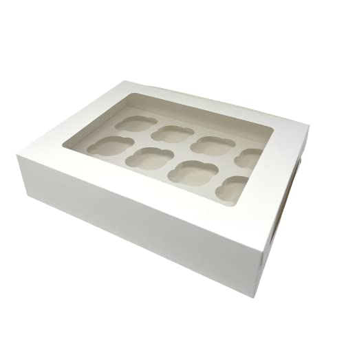 Decoraciondulce - 5 x Cajas Blanca para Transportar Cupcakes, Muffins,Magdalenas con (12 Cupcakes)