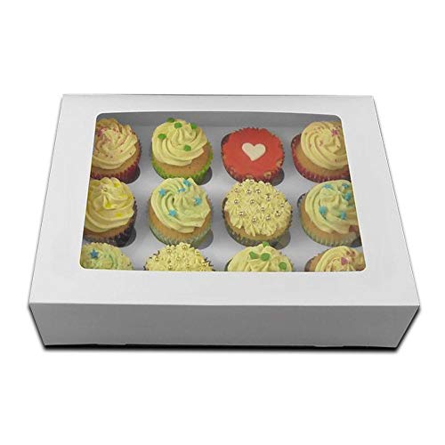 Decoraciondulce - 5 x Cajas Blanca para Transportar Cupcakes, Muffins,Magdalenas con (12 Cupcakes)