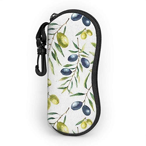 Dedesty Eyeglasses Case With Carabiner Hook,Ultra Light Sunglasses Pouch,Portable Bolsa de gafas,Spectacle Case,Olive Branch Blueberry Tree Neoprene Zipper Estuche para gafas de sol