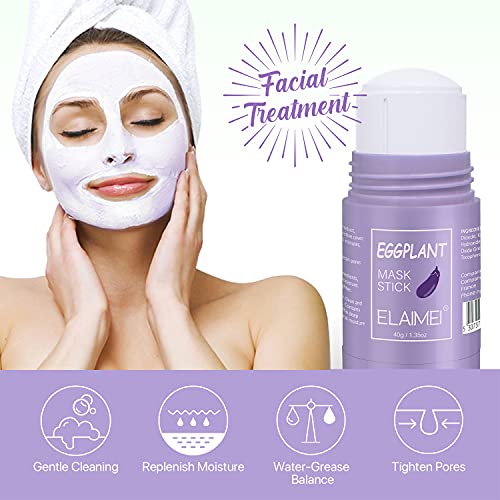 Deep Cleansing Mask, Mascarilla Facial de Hidratante, Mascarilla de Arcilla Stick, Hidratar Piel, Limpieza Profunda, Antiestrés Relajantes para Eliminar Puntos Negros-Berenjena