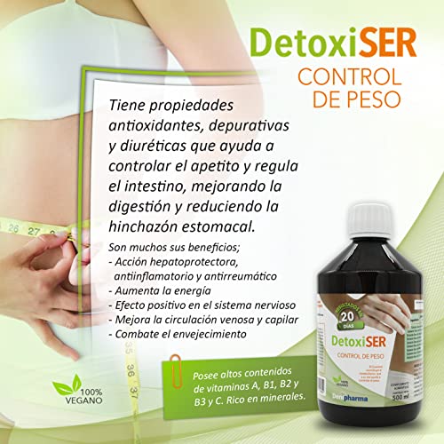 DETOX Detoxiser 5 en 1 | Potente Detox - Adelgazante - Purificante - Antioxidante - Digestivo - Diurético | Limpia colon e hígado | Elimina toxinas | 500 ml |100% vegano.