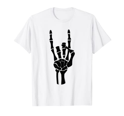 Disfraz de esqueleto de Halloween de mano Rocker gráfico Camiseta