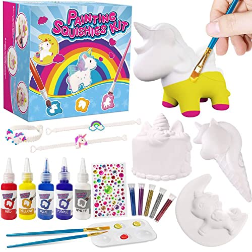 DIY Slow Rising Painting Squishies Kit - Blank Dessert Ice Cream Squishies Bulk Arts Crafts Kits for Kids Sweet Creamy Scented Soft Stress Relief Top Craft with Hand Wrist Band