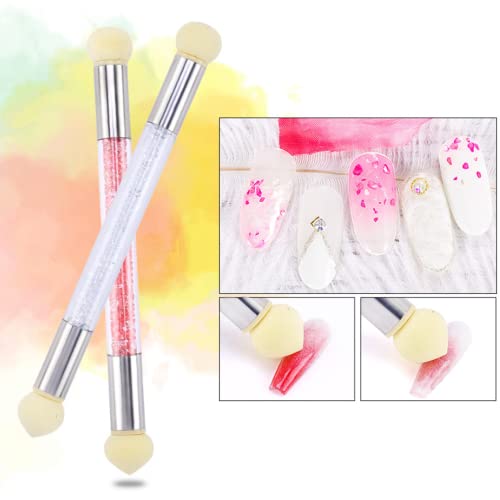 Doble Cabezal Esponja de Uñas Punteado, Cepillo de Esponja Uñas de Doble Cabeza, Esponja Uñas Degradado, Esponja de Doble Punta Nail Art Herramienta, Decorar Uñas Cepillo de Esponja (1 Blanco 1 Rosa)