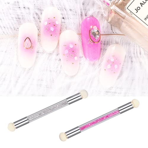 Doble Cabezal Esponja de Uñas Punteado, Cepillo de Esponja Uñas de Doble Cabeza, Esponja Uñas Degradado, Esponja de Doble Punta Nail Art Herramienta, Decorar Uñas Cepillo de Esponja (1 Blanco 1 Rosa)