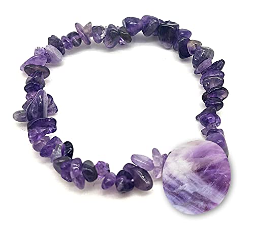 DOJA Barcelona | Pulsera Chip de Amatista Piedra Natural | Pulsera Elástica de Minerales Naturales, Piedras Energeticas, Cristales Curativos | Pulsera Amatista Curativa para Hombre o Mujer