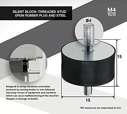 DOJA INDUSTRIAL | Silentblock Aire Acondicionado M4 | 15x15 | Rosca-Rosca | PACK 12 | Patas Aire Acondicionado | SilentBlock Goma + Acero cincado | Taco Goma Antivibracion | Soporte Amortiguador