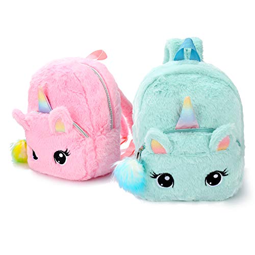 dressfan Mochila con diseño de Unicornio Mochilas Infantiles de Peluche para niños de 2 a 6 años con Colgante de Bola de Pelo