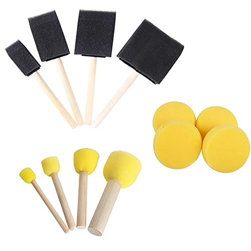 Dzsomt Juego de Cepillo de Esponja 12 Piezas Brochas Pintura Redondo Espuma Cepillo Set Pincel Esponja Pincel de Espuma Esponjas de Arte Esponja para Pintar Paredes Herramientas de Pintura