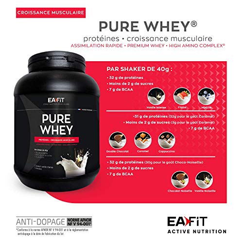 EAFIT Pure Whey - Arándanos 750 g - Crecimiento muscular - Proteínas de Whey - Asimilación Rápida - Aminoácidos y enzimas digestivas - Complejo High Amino - Certificado Antidopaje