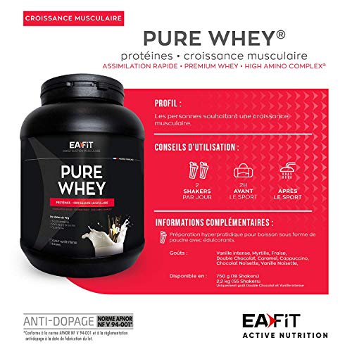 EAFIT Pure Whey - Arándanos 750 g - Crecimiento muscular - Proteínas de Whey - Asimilación Rápida - Aminoácidos y enzimas digestivas - Complejo High Amino - Certificado Antidopaje