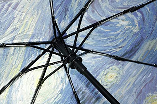 Ecozz Paraguas de bolsillo – Starry Night – Vincent Van Gogh – Resistente al viento – Automático – Estable – Ligero – Compacto – Arte – RPET – Paraguas – Mango suave – Mujer – Hombre – Paraguas