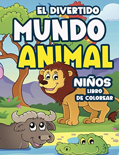 El divertido mundo animal Libro de colorear para niños: Un libro de animales salvajes de safari para niños Animales de la selva. León, elefante, ... vector de blanco y negro para colorear libro