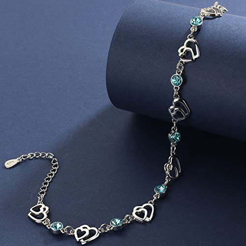 Elementos de Swarovski Mujer Pulsera de Plata de Ley 925 con Amor Pulsera Corazón de Cristal Azul para Mujeres Niñas Día de la Madre Regalo de Joyería