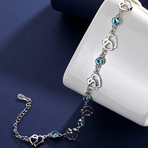 Elementos de Swarovski Mujer Pulsera de Plata de Ley 925 con Amor Pulsera Corazón de Cristal Azul para Mujeres Niñas Día de la Madre Regalo de Joyería