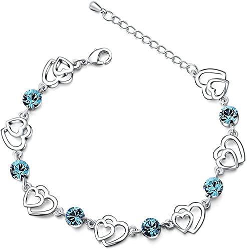 Elementos de Swarovski Mujer Pulsera de Plata de Ley 925 con Amor Pulsera Corazón de Cristal Azul para Mujeres Niñas Día de la Madre Regalo de Joyería