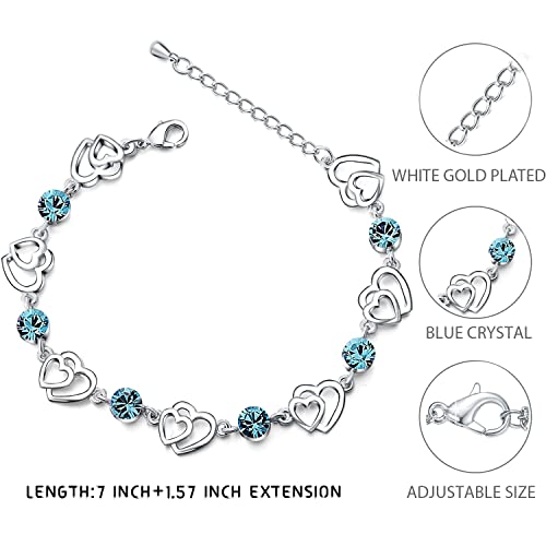 Elementos de Swarovski Mujer Pulsera de Plata de Ley 925 con Amor Pulsera Corazón de Cristal Azul para Mujeres Niñas Día de la Madre Regalo de Joyería