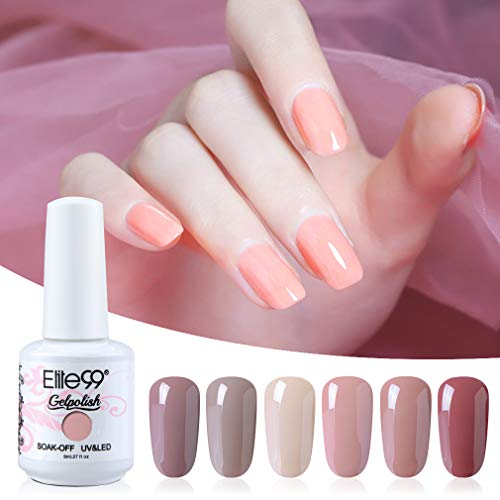 Elite99 Esmaltes Semipermanentes de Uñas en Gel UV LED, 6 Colores Kit de Esmaltes de Uñas Soak off 8ml 002