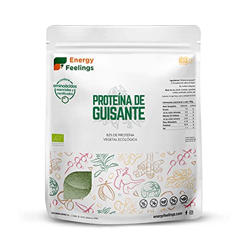 Energy Feelings Proteína De Guisante Ecológica | 82% Proteína Orgánica En Polvo Sin Sabor Añadido | Proteína Vegana | Sin Gluten | Sin Lactosa | Sin Azúcar Añadido, Beige, Único, 1000 Gramo