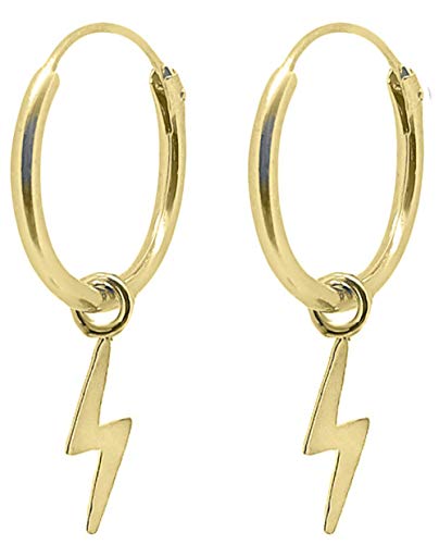 ENTREPLATA Pendientes Rayo Plata de Ley 925 Chapados en oro de 24 Kilates. Aros con Colgante de Rayo. Originales Criollas para Mujer Niña Hombre Niño Unisex. Aretes con Rayo Dorados