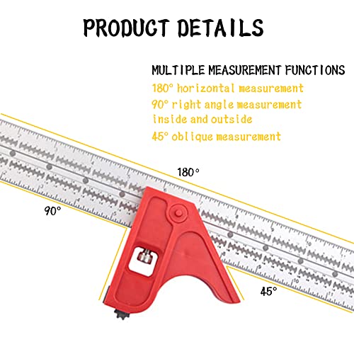 Escuadra para Carpintería, Hillylolly Regla Combinada Escuadra, Escuadra Combinada Ajustable, Regla Ajustable, 12 Pulgadas, para Madera Bricolaje Carpintería, Precisa y de Fácil Manejo, Alu y ABS