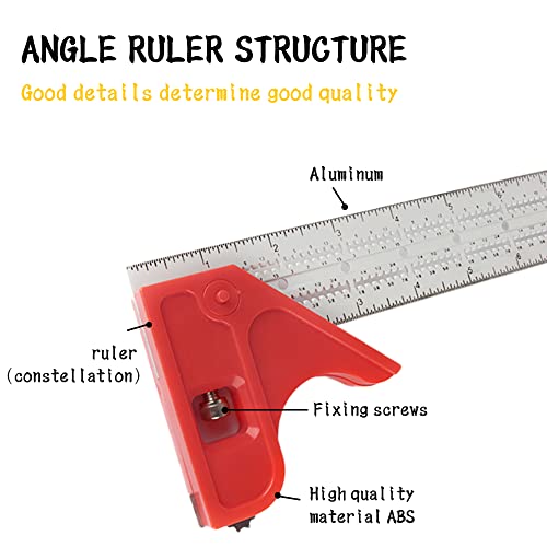 Escuadra para Carpintería, Hillylolly Regla Combinada Escuadra, Escuadra Combinada Ajustable, Regla Ajustable, 12 Pulgadas, para Madera Bricolaje Carpintería, Precisa y de Fácil Manejo, Alu y ABS