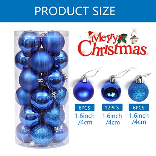 ETHEL Bolas de Navidad,24 Piezas Bolas para Arbol de Navida, Mate y Brillo Mini árbol de Navidad de Las chucherías,Regalos de Colgantes Navidad Fiesta Suministro Hogar Decorativa (Azul)