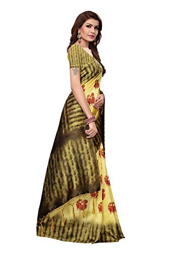 ETHNICMODE Indian Women's Art Silk Fabrics Multi-Colored Printed Sari with Blouse Piece (Fabric) NAGMAA Lemon