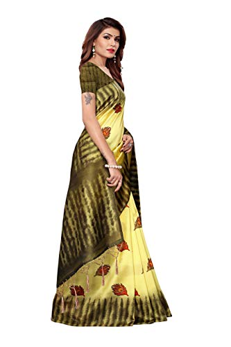 ETHNICMODE Indian Women's Art Silk Fabrics Multi-Colored Printed Sari with Blouse Piece (Fabric) NAGMAA PANKH Lemon