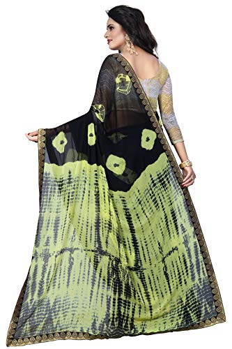 ETHNICMODE Indian Women's Shiffon Bandhani and lehariya Style Sari with Blouse Piece Jaquard Lemon