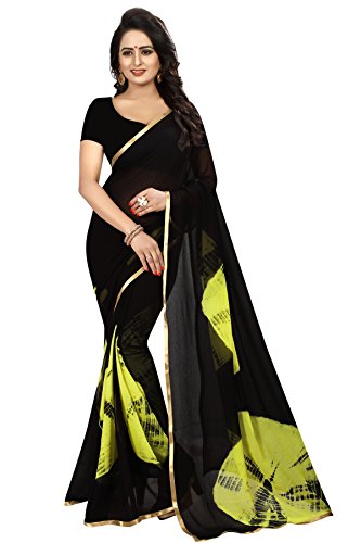 ETHNICMODE Indian Women's Shiffon Bandhani and lehariya Style Sari with Blouse Piece Lemon LAHERIYA