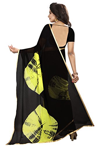 ETHNICMODE Indian Women's Shiffon Fabrics Multi-Colored Printed Sari with Blouse Piece (Fabric) Lemon LAHERIYA