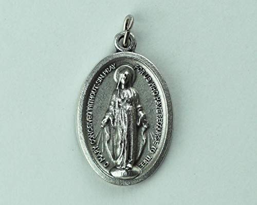 Eurofusioni Medalla chapeada Plata Virgen Milagrosa Pray FOR US - h 2,5 cm - 10 Piezas