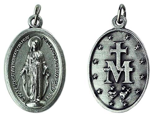 Eurofusioni Medalla chapeada Plata Virgen Milagrosa Pray FOR US - h 2,5 cm - 10 Piezas