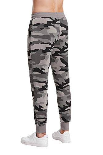 Extreme Pop Hombre Pantalones de chándal Militares de Camuflaje con Estampado Reflectante UK Brand (L, Gris Camo)