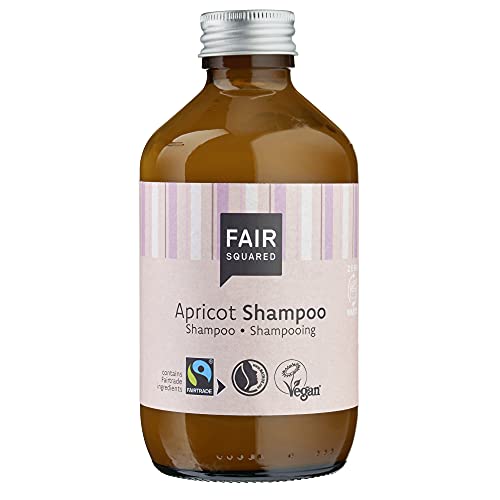 FAIR SQUARED 240 ml de champú sin sulfatos ni parabenos, champú suave de albaricoque, cosmética natural, champú de comercio justo, sin embalaje de plástico en color marrón