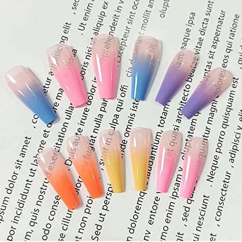 Fairvir Coffin Uñas postizas largas con degradado de color naranja Uñas postizas Bling Bailarina para fiestas Prensa diaria en uñas para mujeres y niñas (24 piezas) (Rosa)