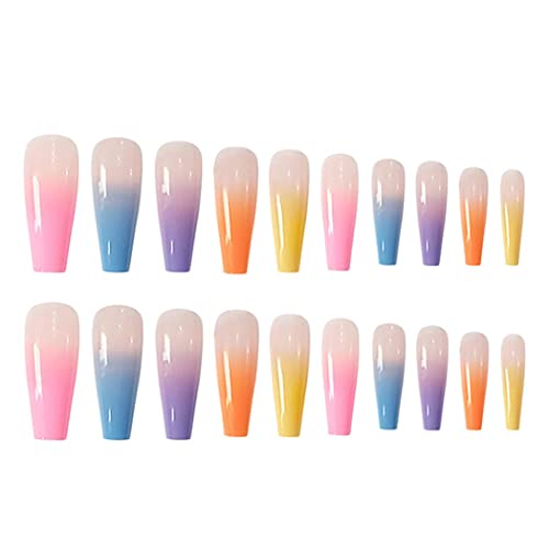 Fairvir Coffin Uñas postizas largas con degradado de color naranja Uñas postizas Bling Bailarina para fiestas Prensa diaria en uñas para mujeres y niñas (24 piezas) (Rosa)