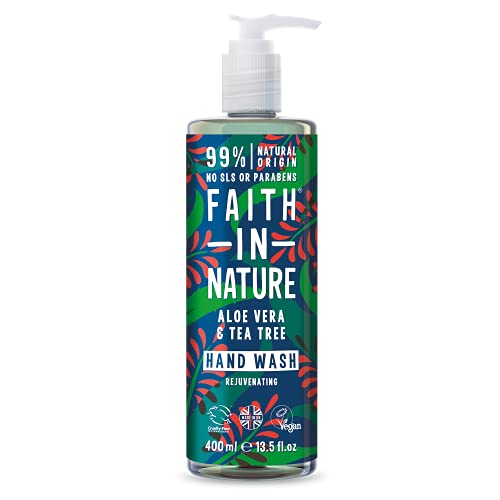 Faith In Nature Jabón Líquido de Manos Natural de Aloe Vera y Árbol del Té, Rejuvenecedor, Vegano y No Testado en Animales, sin Parabenos ni SLS 400 ml