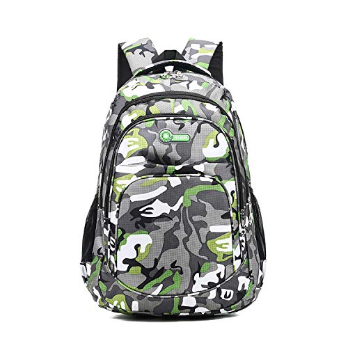 FANDARE Camo Mochila Mochilas Tipo Casual Bolsas Escolares Niña Niño Bolsa de Viaje Bolsos de Mujer Hombre Adolescente Al Aire Libre Partido Viaje Daypack Impermeable Poliéster Verde